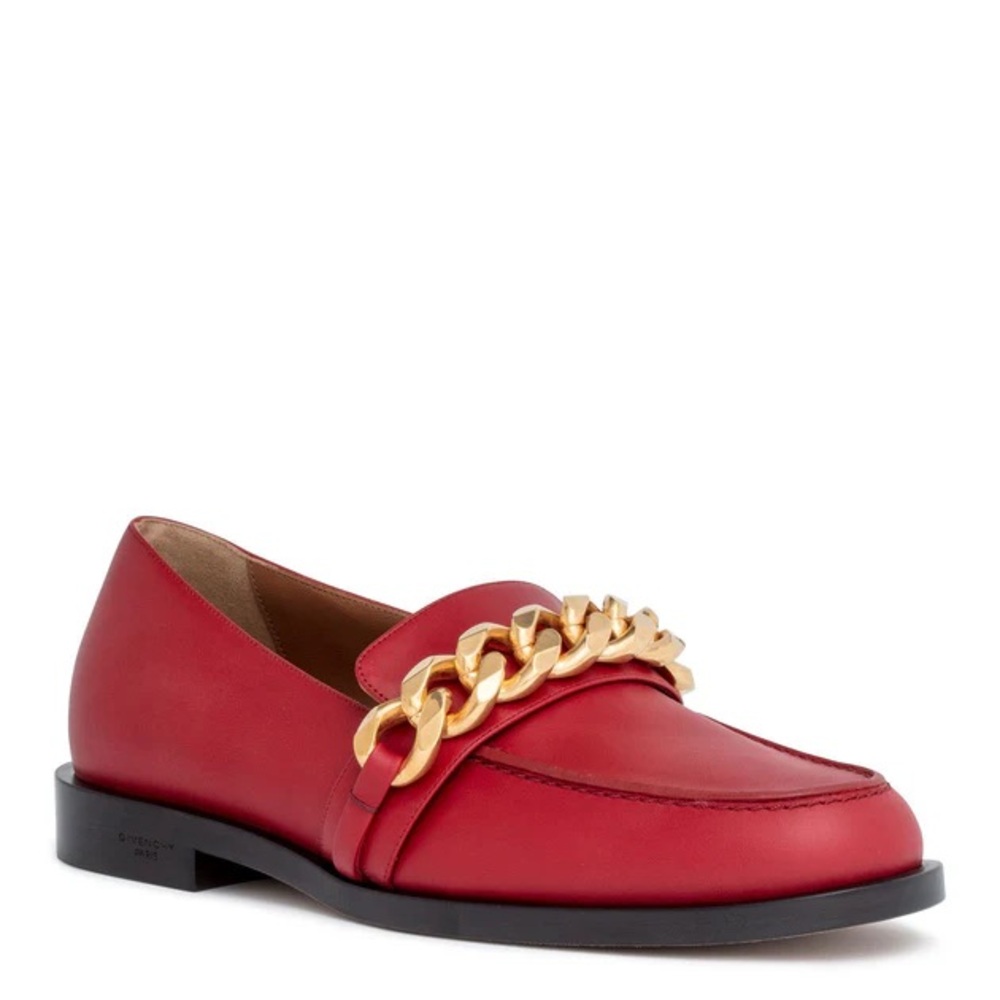 Givenchy Red Leather Chain Loafers